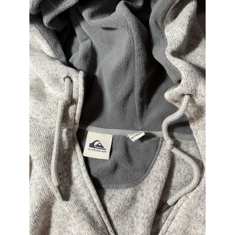 Quiksilver Mens XXL Full Zip Hoodie Grey Marle Fleece Lined Heavy Knit Sweater